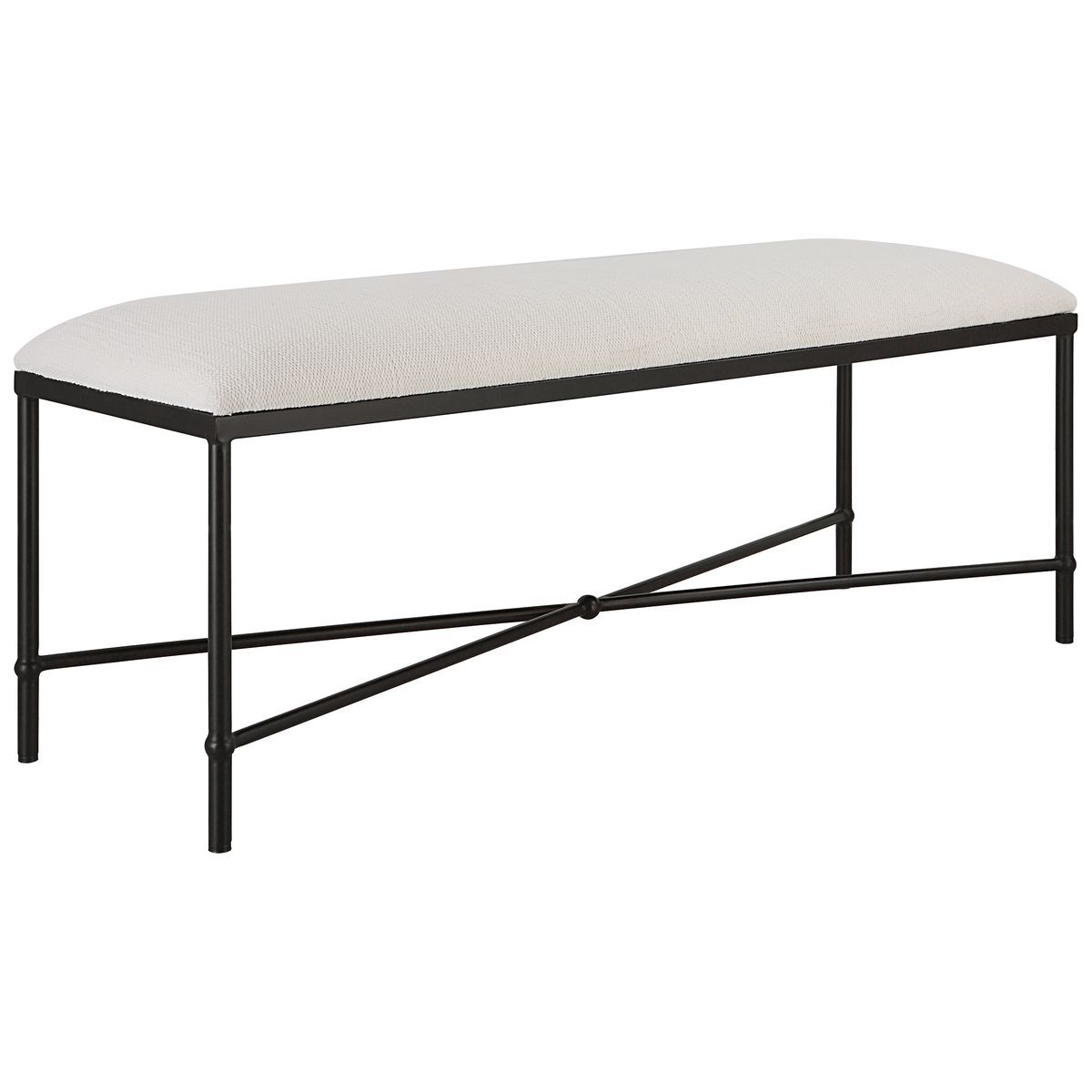 Coffee table with white top and black metal frame on a white background