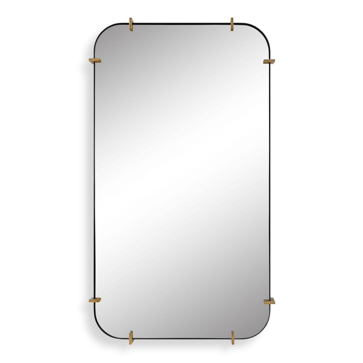 Rectangular mirror with gold frame on a white background