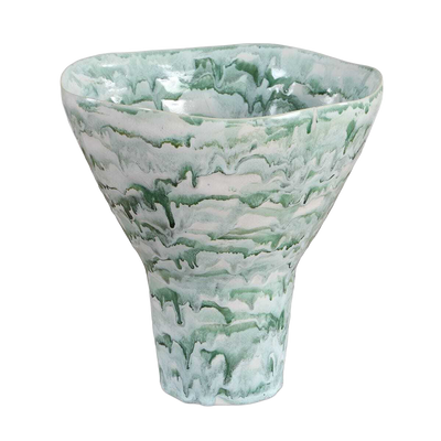 Marbled Ceramic Vase, Organic Shape, Sky Blue, Green