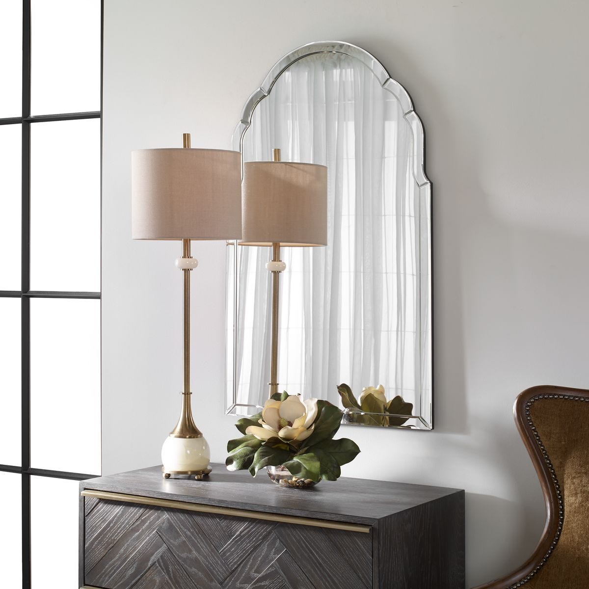 Vintage Art Deco Mirror above Dresser.