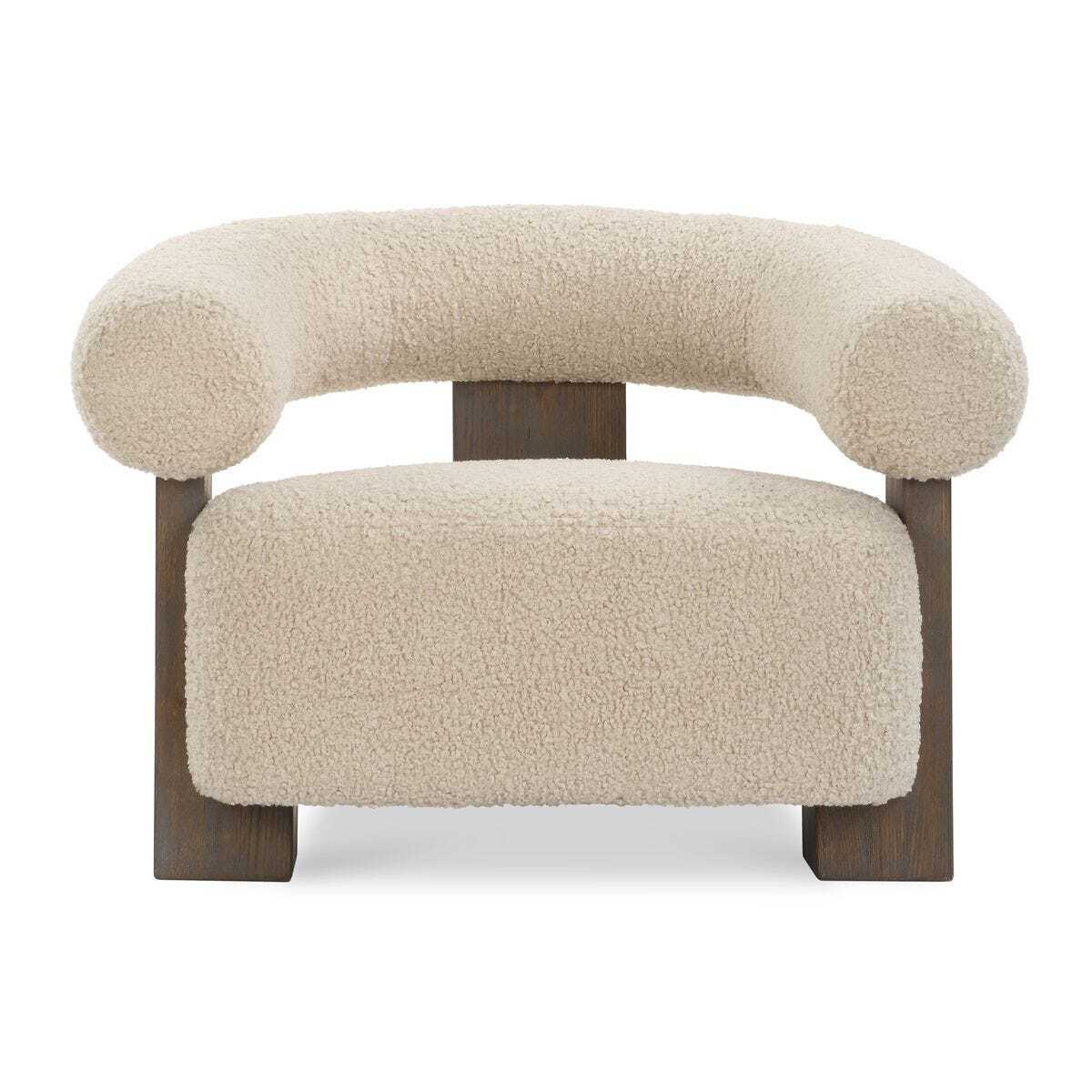 Beige armchair with wooden legs on a white background