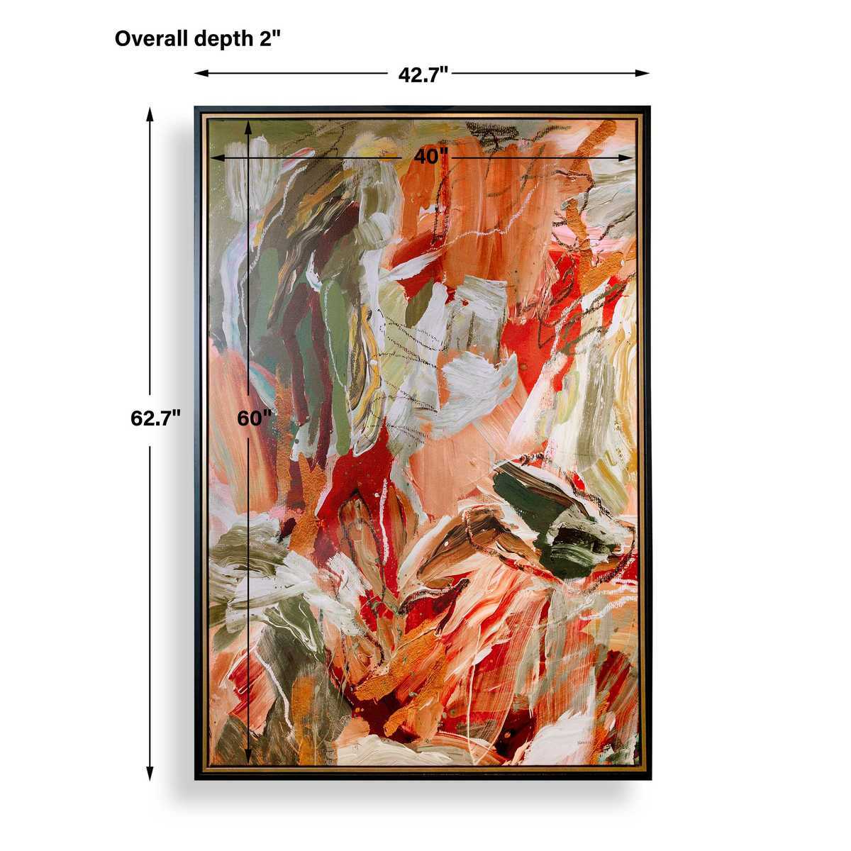 Abstract painting with dimensions labeled on a white background