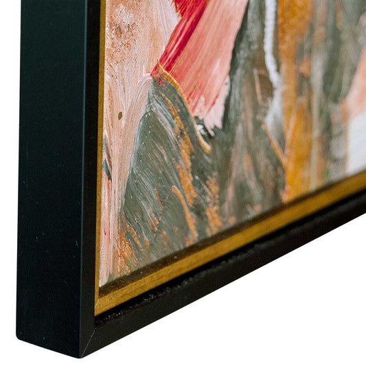 Colorful art with coral and green tones.
