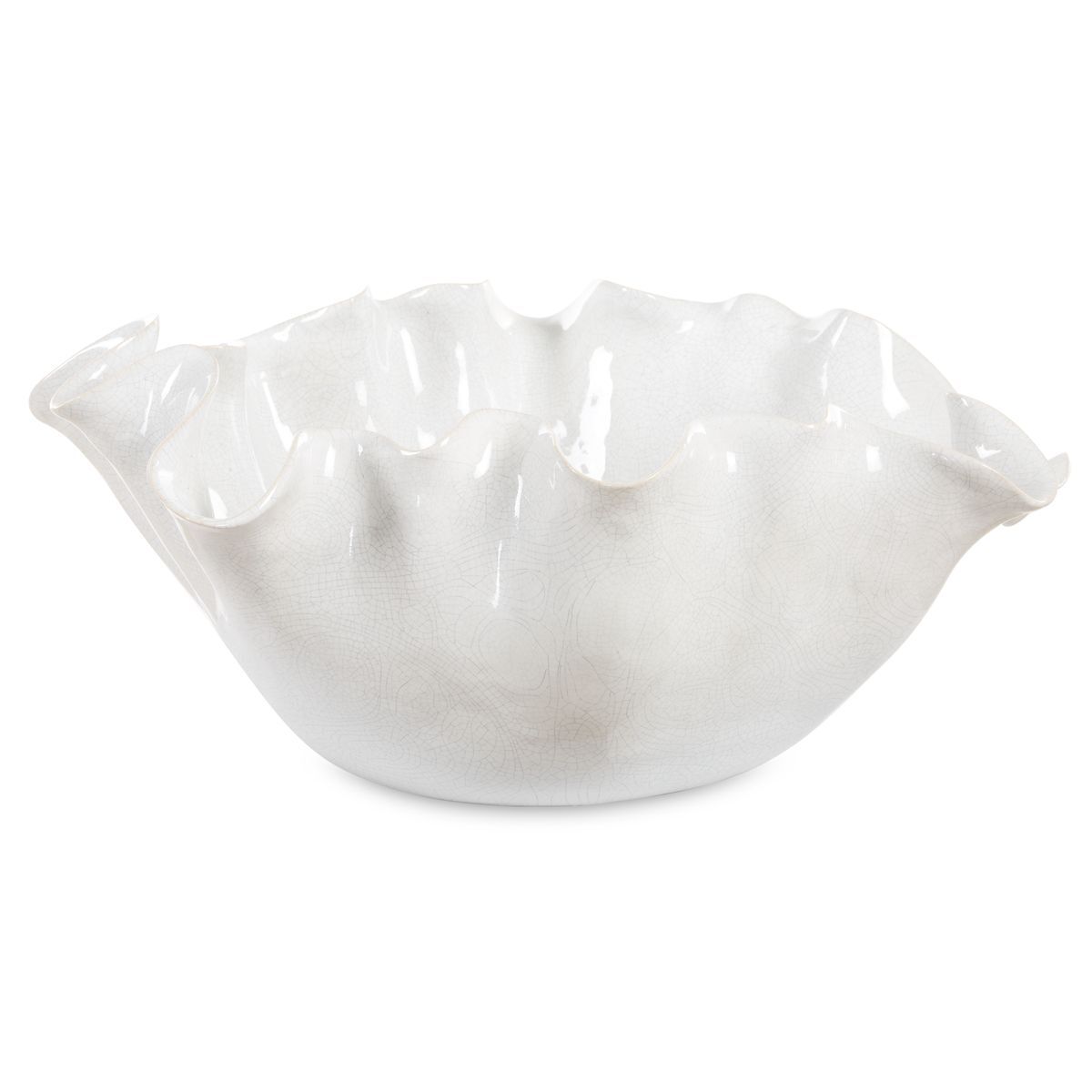 White ceramic bowl with ruffled edge on a white background