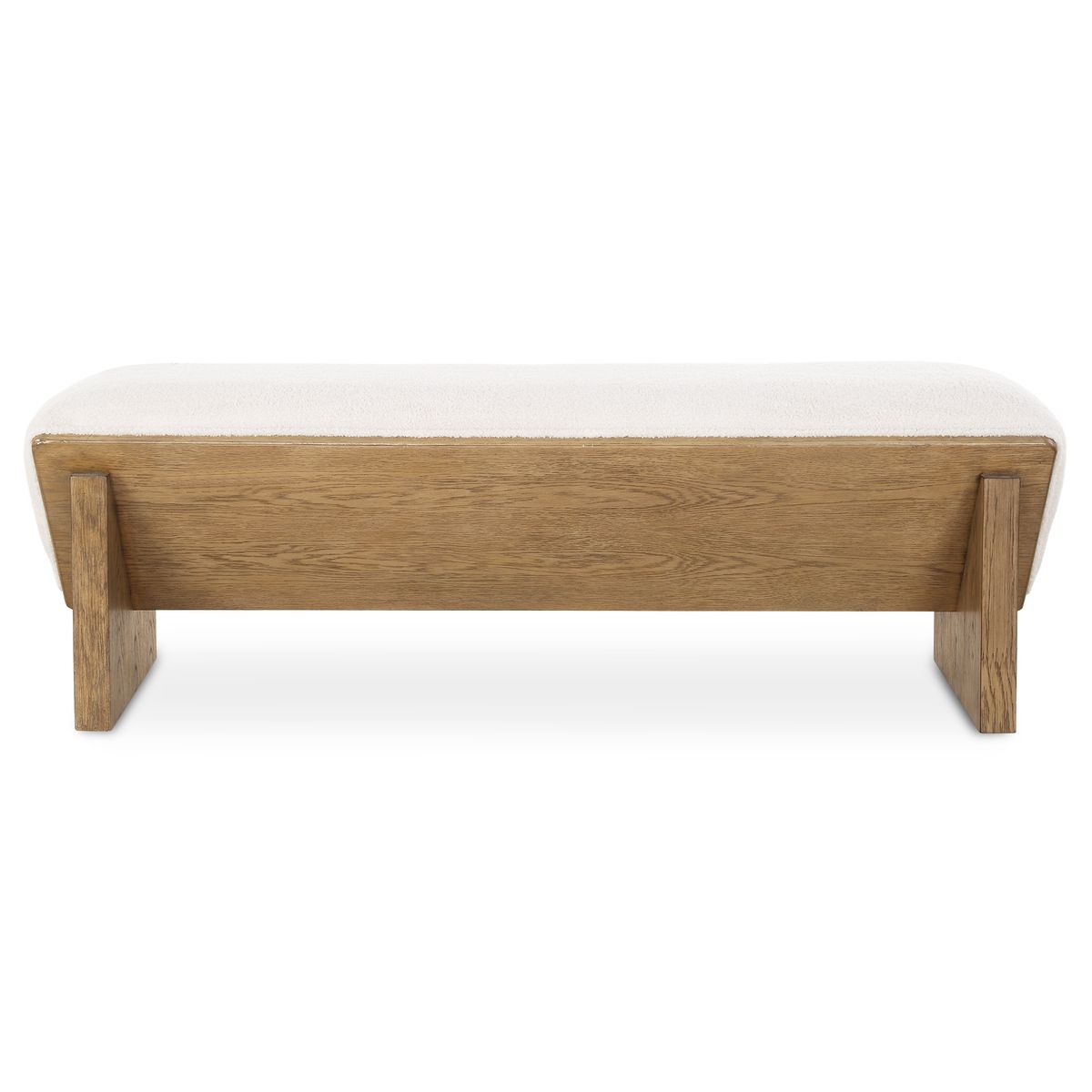 Wooden bench with a white cushion on a white background