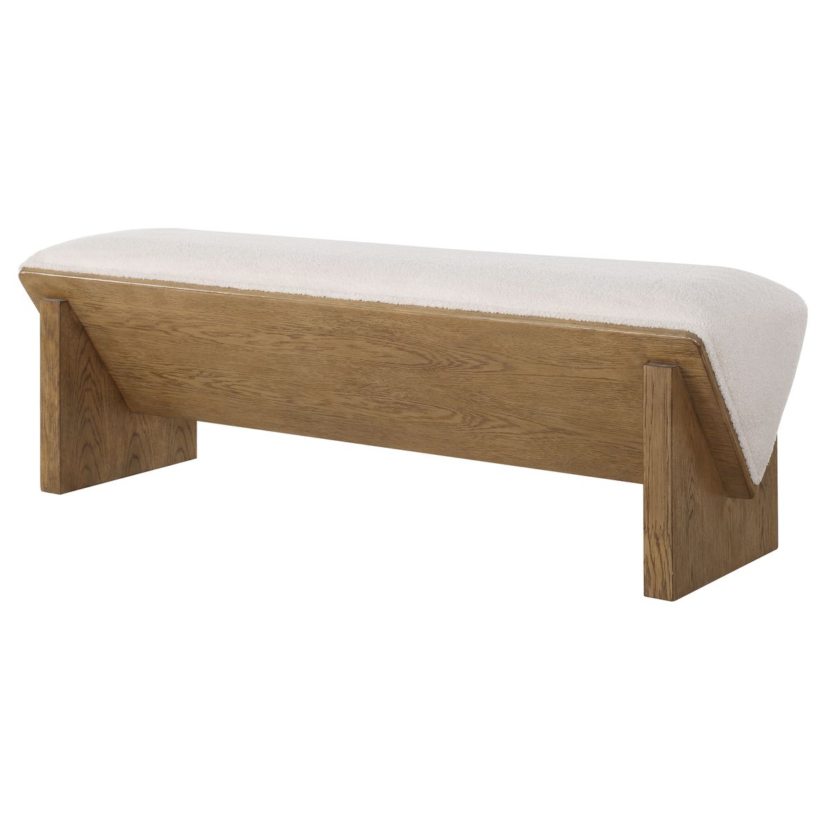 Wooden bench with a white cushion on a white background