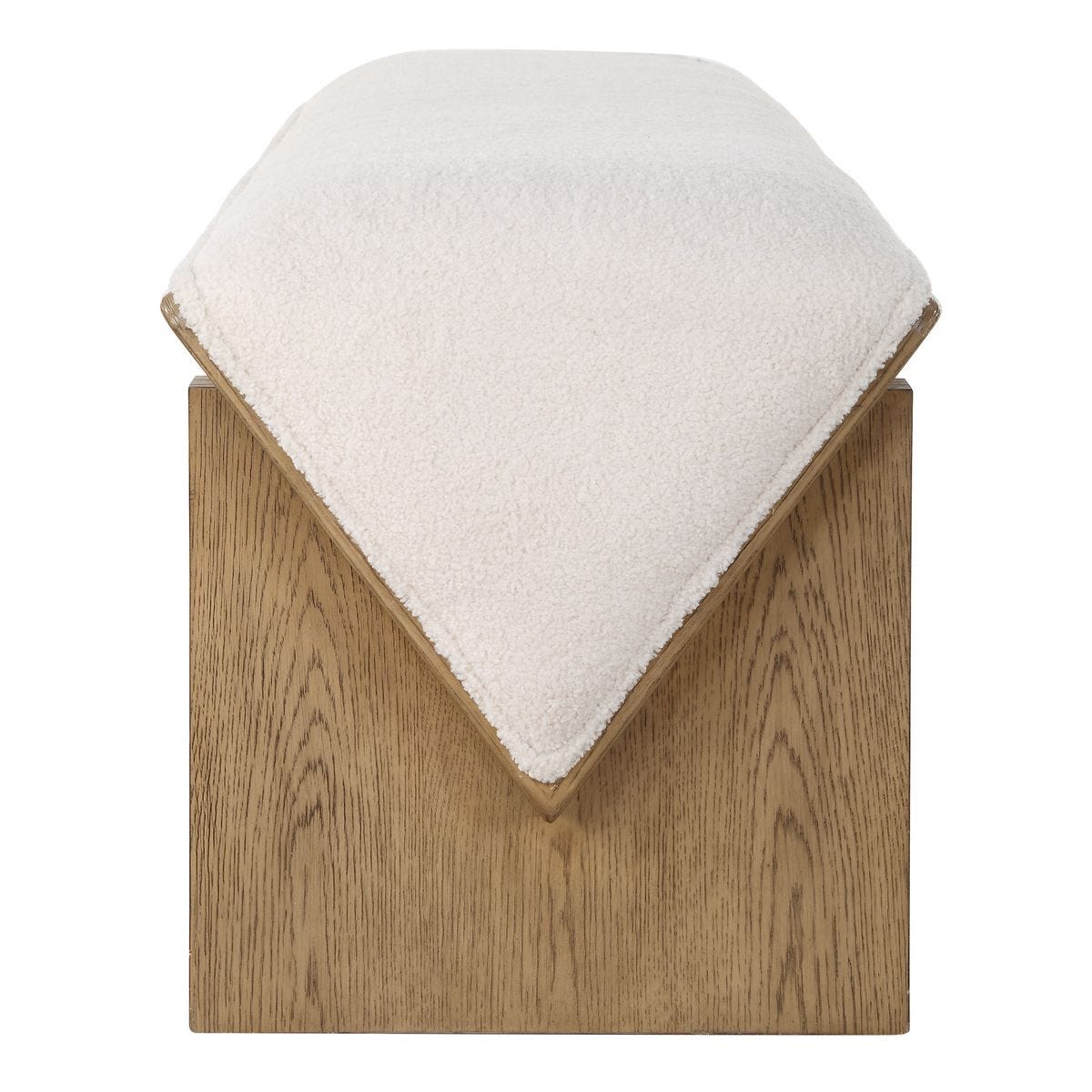 Wooden stool with a white cushion on a white background