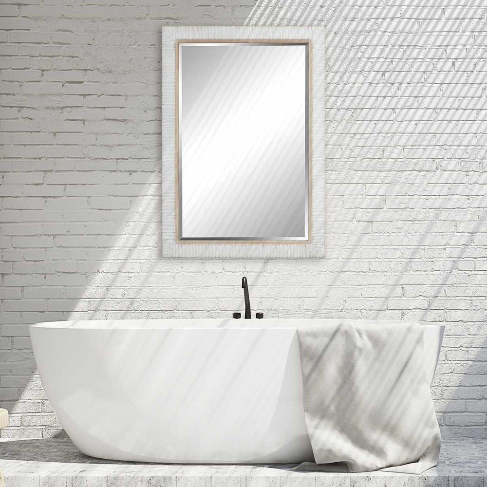 White bathroom Rattan Mirror.