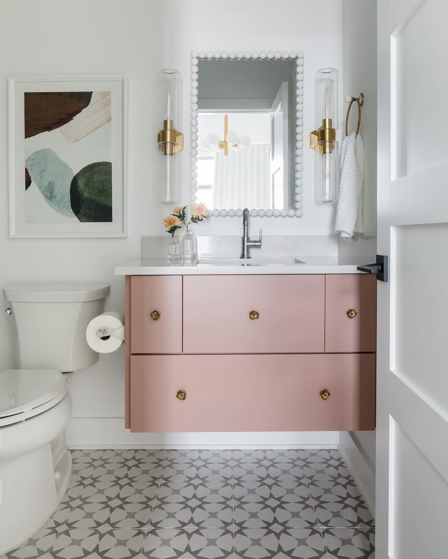 White bathroom vanity mirror.