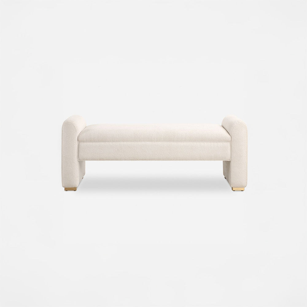 Contemporary White Bench with Brass Feet.