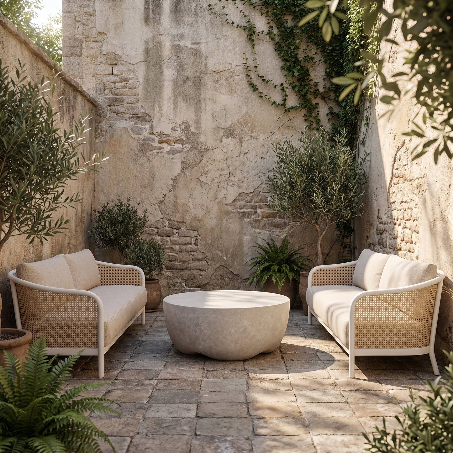 White Concrete Coffee Table, Light Stone Indoor Outdoor