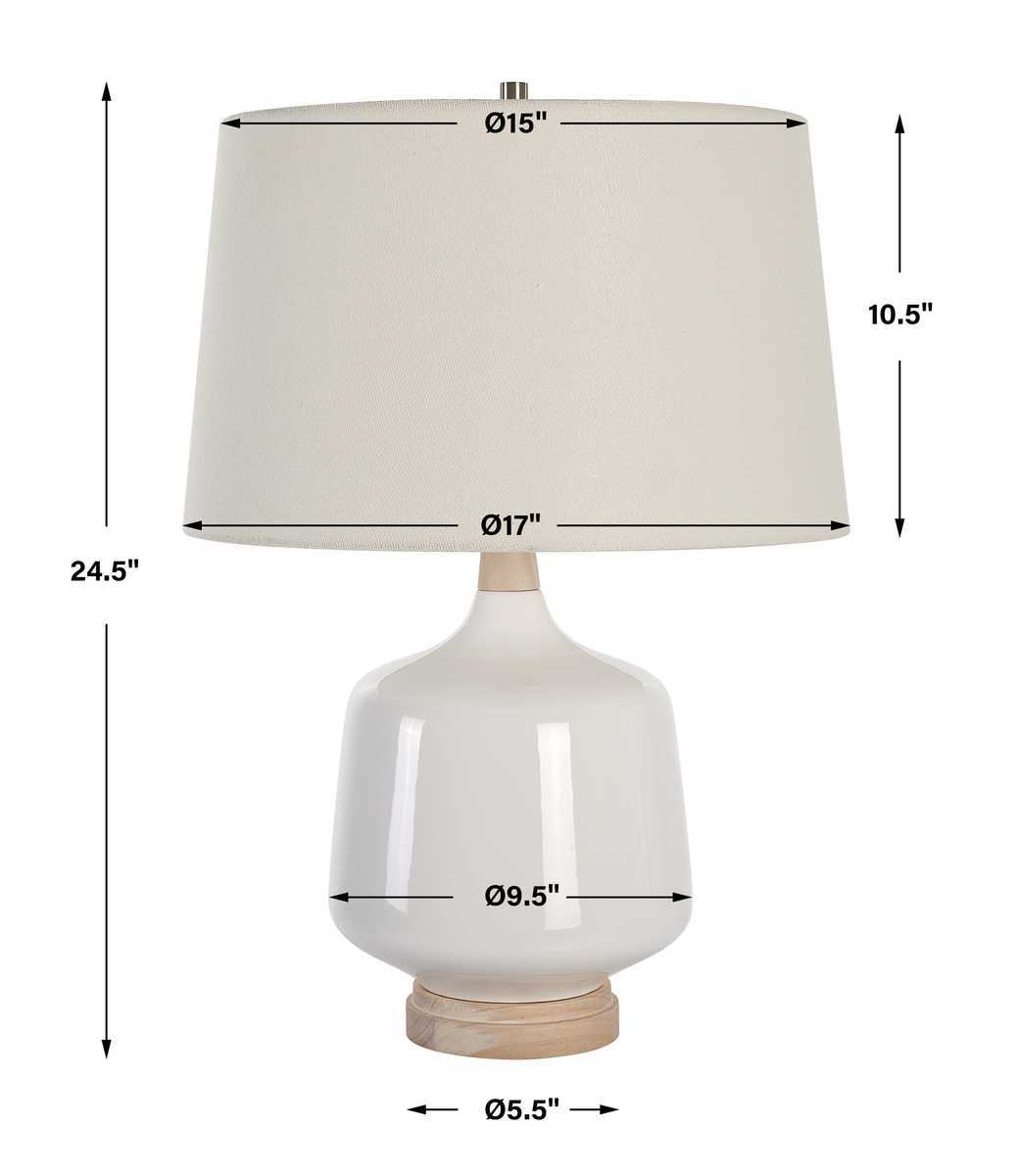 Table lamp with dimensions labeled on a white background