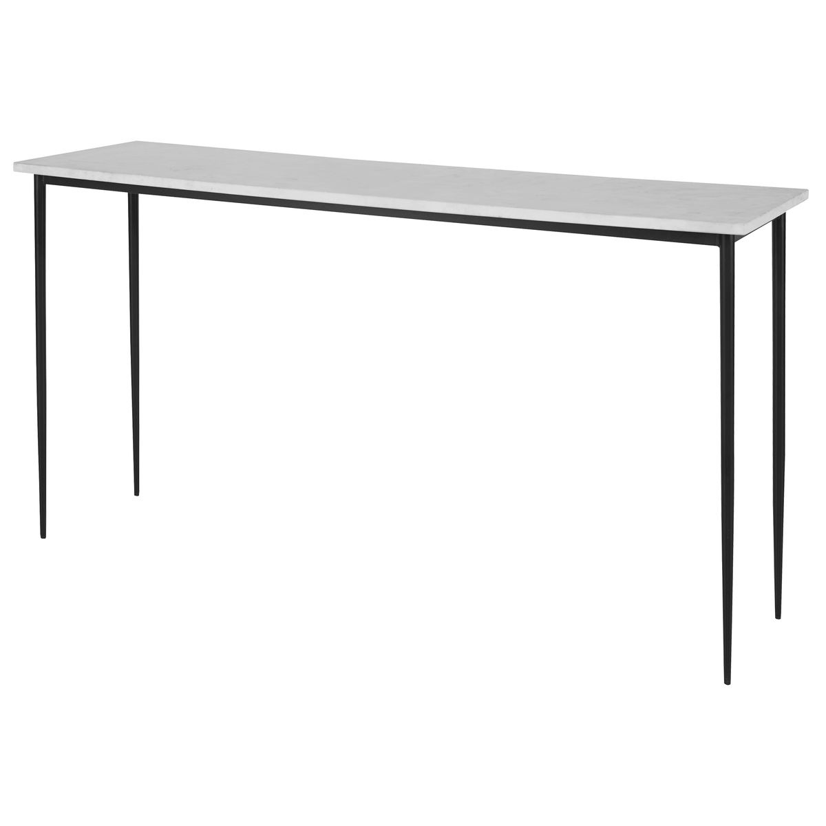 White table with black legs on a white background