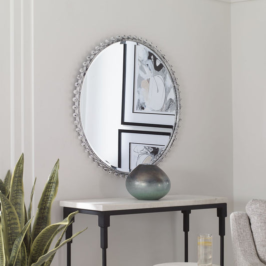 White Metal Round Mirror.