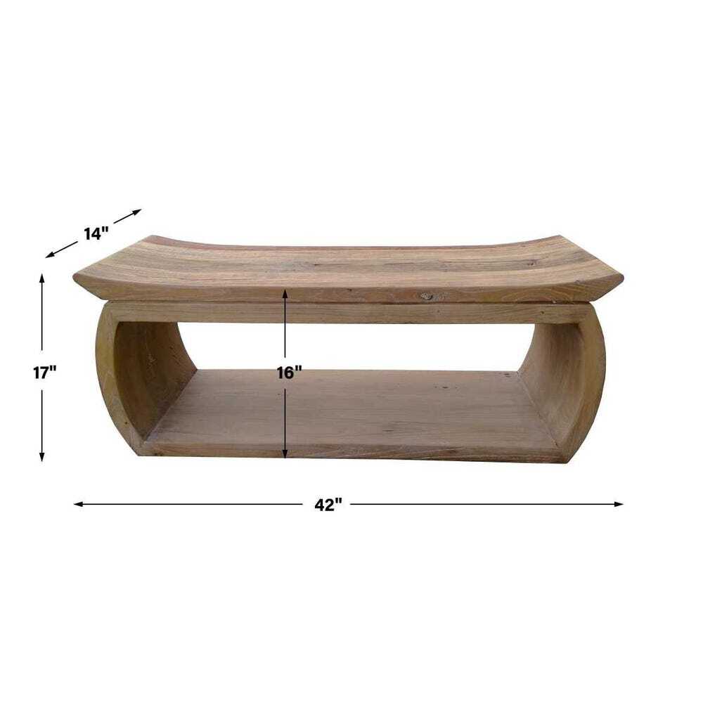 Wooden bench with dimensions labeled on a white background