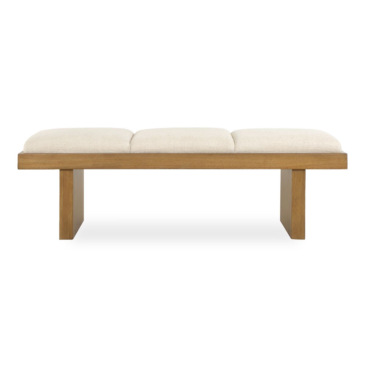 Wooden Entryway Bench with White Upholstered Cushions