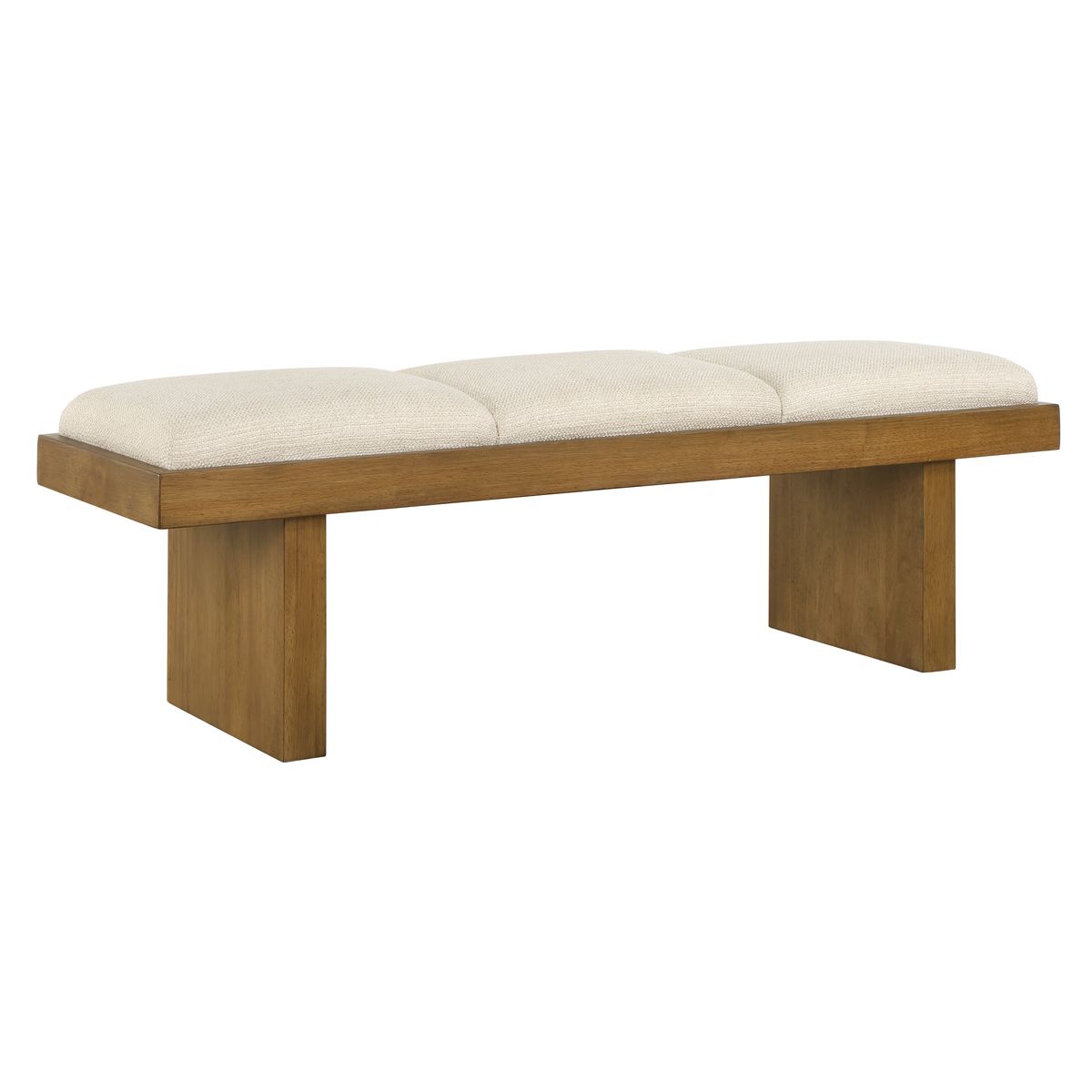 Wooden bench with white cushion on a white background