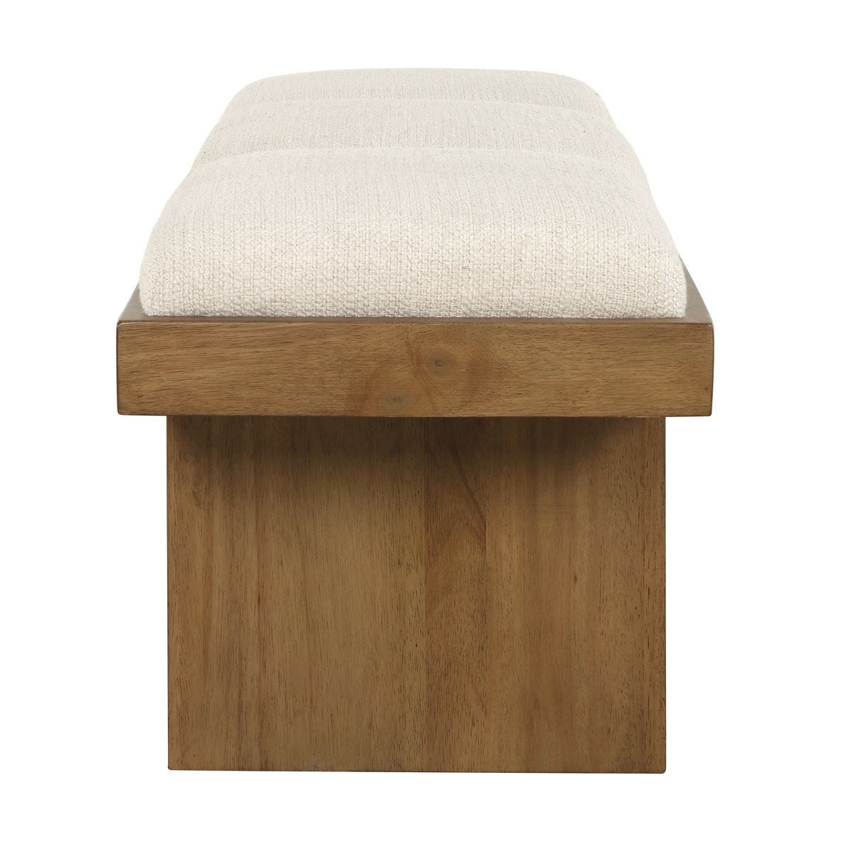Wooden bench with a white cushion on a white background