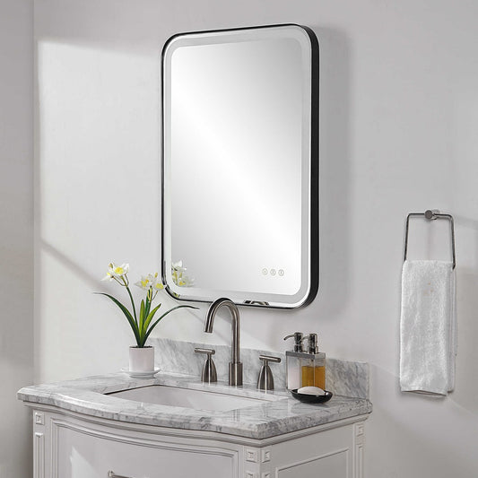 Lighted black vanity mirror