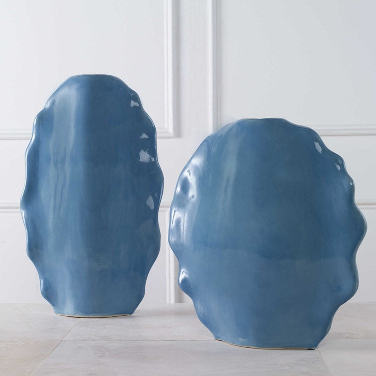 Blue Ceramic Vases with Organic Edges