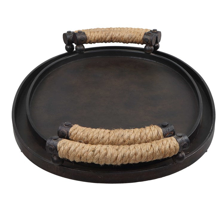 Nautical Serving Trays - Rustic Inspired Iron with Rope Handles