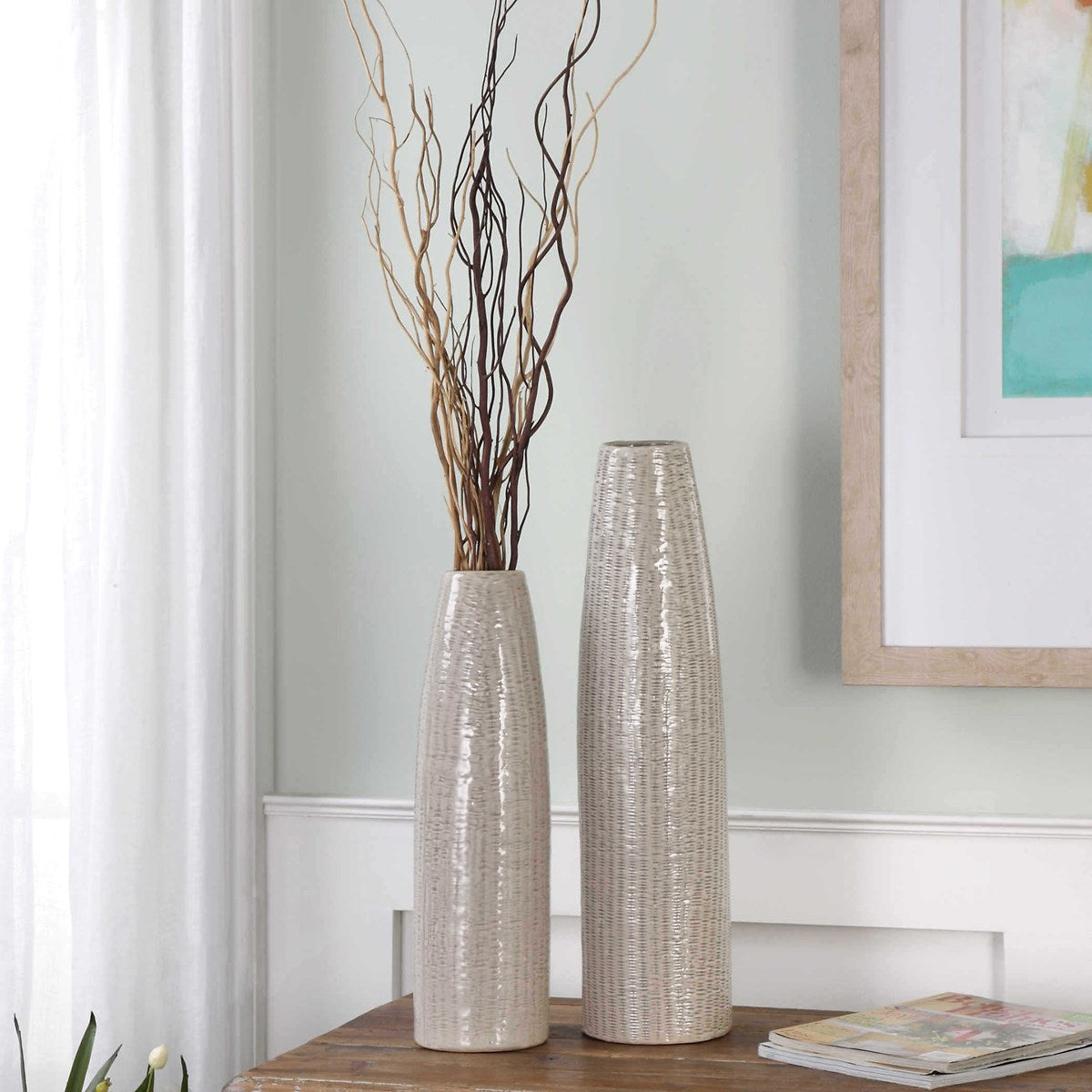 Taupe textured vases set