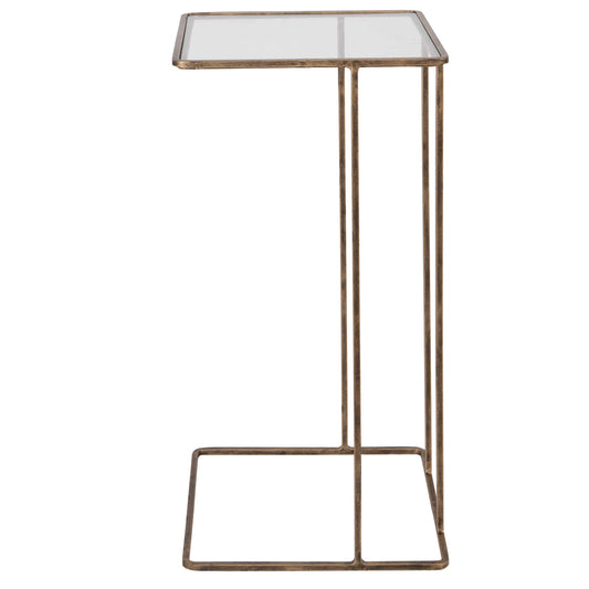 Side profile of a mirrored accent table. 