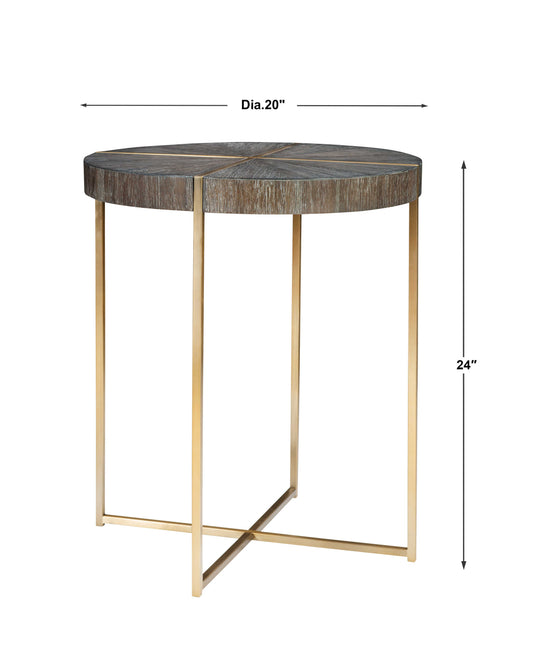 Contemporary Walnut Table with Brass Finish