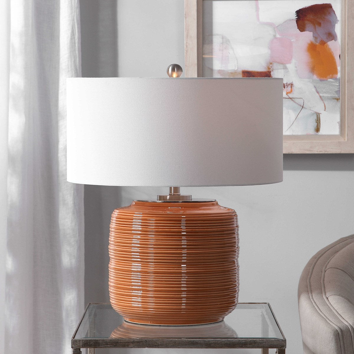 Retro Orange Ribbed Lamp