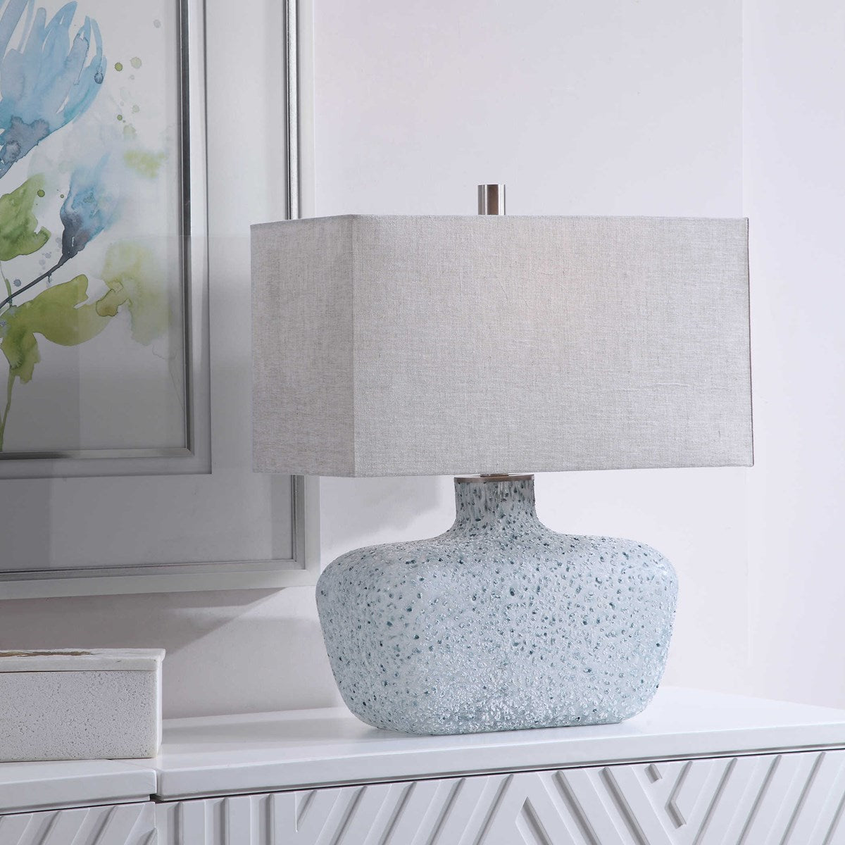 Blue-Green, White Frosted Lamp