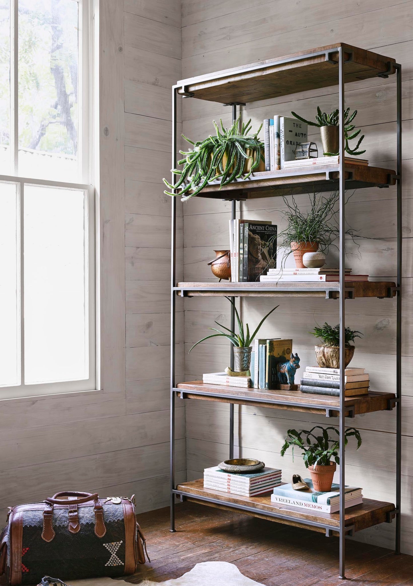 Industrial weathered bookcase
