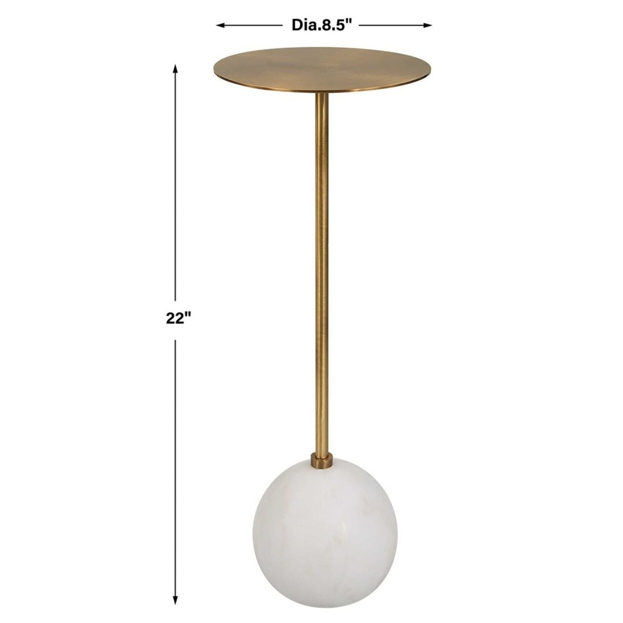 This photo shows table with dimensions of 8 1/2" diameter by 22" tall.