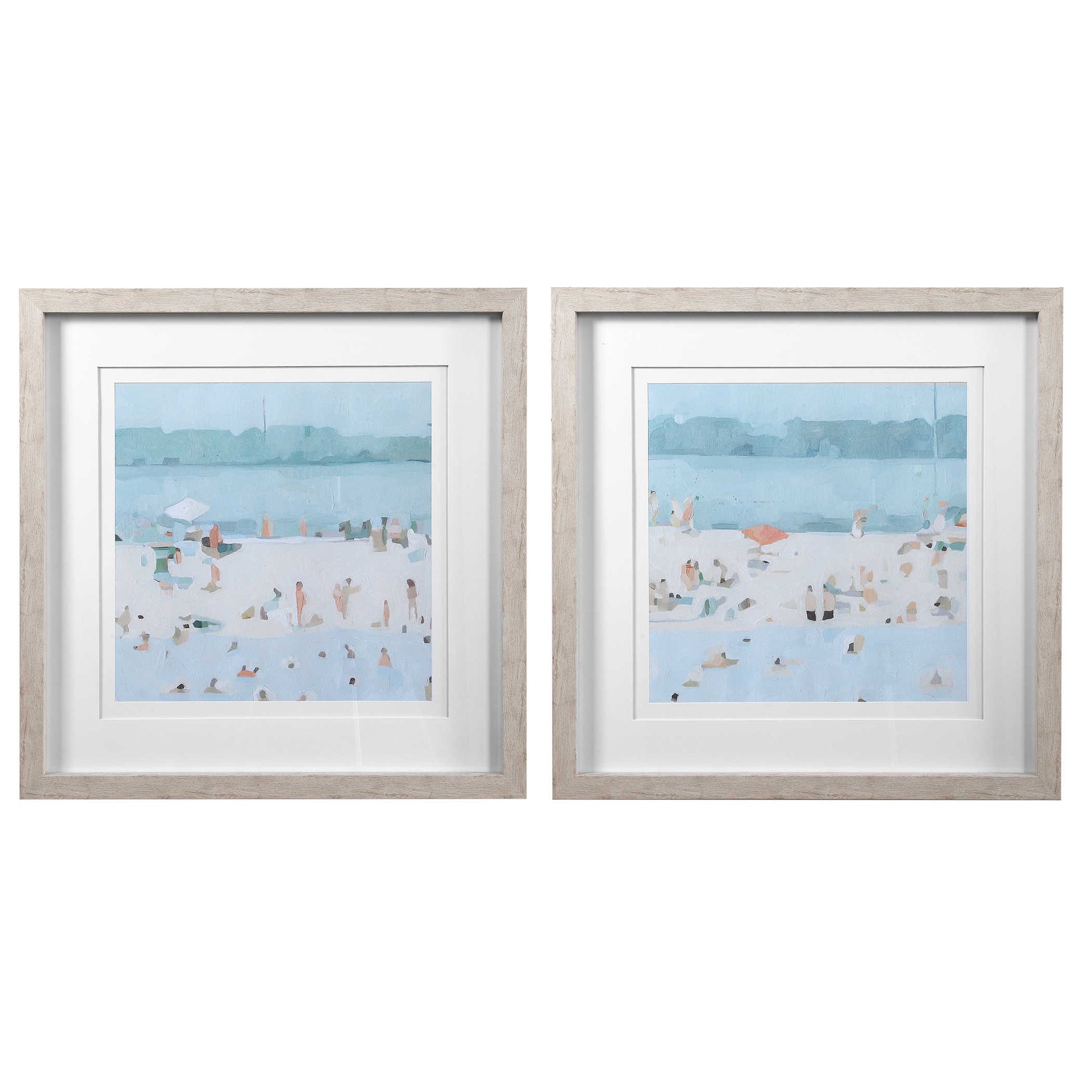 Two beach prints side by side of Newport Beach on a white background.