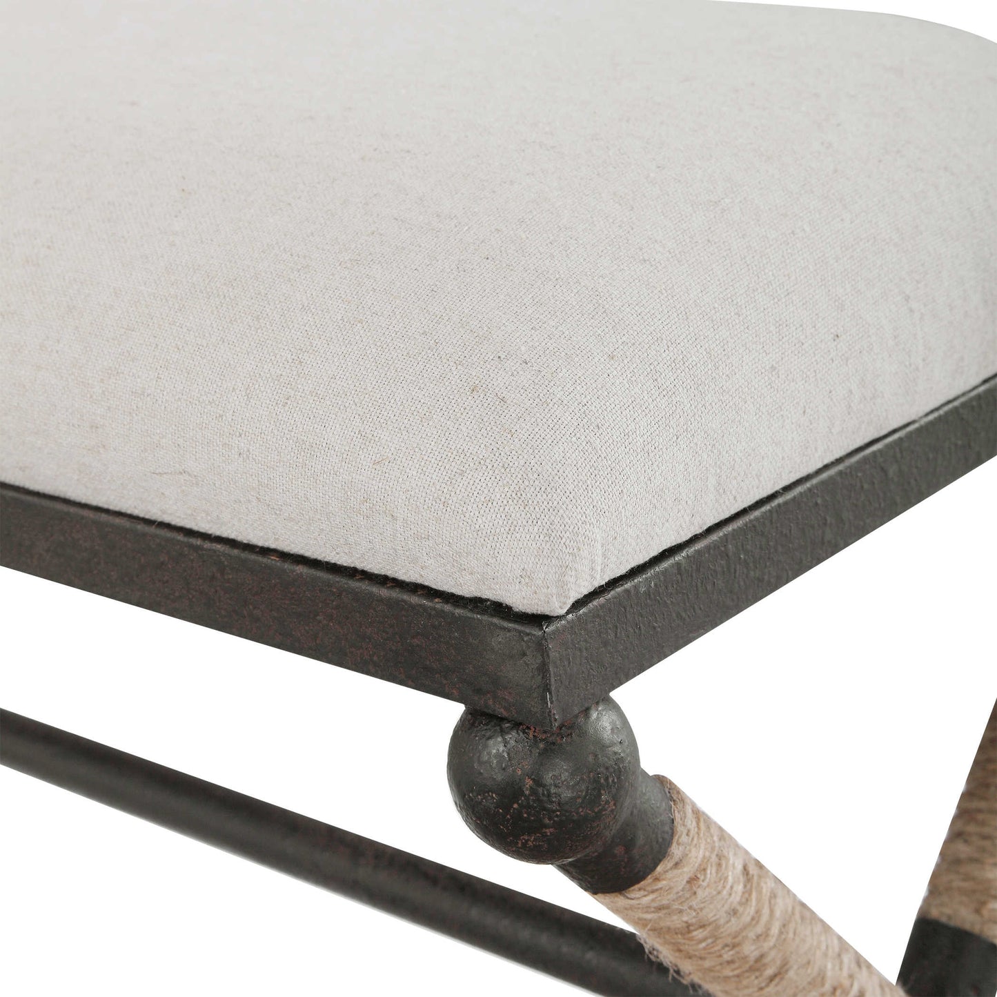 Metal Frame of Bench with Rope Accents.
