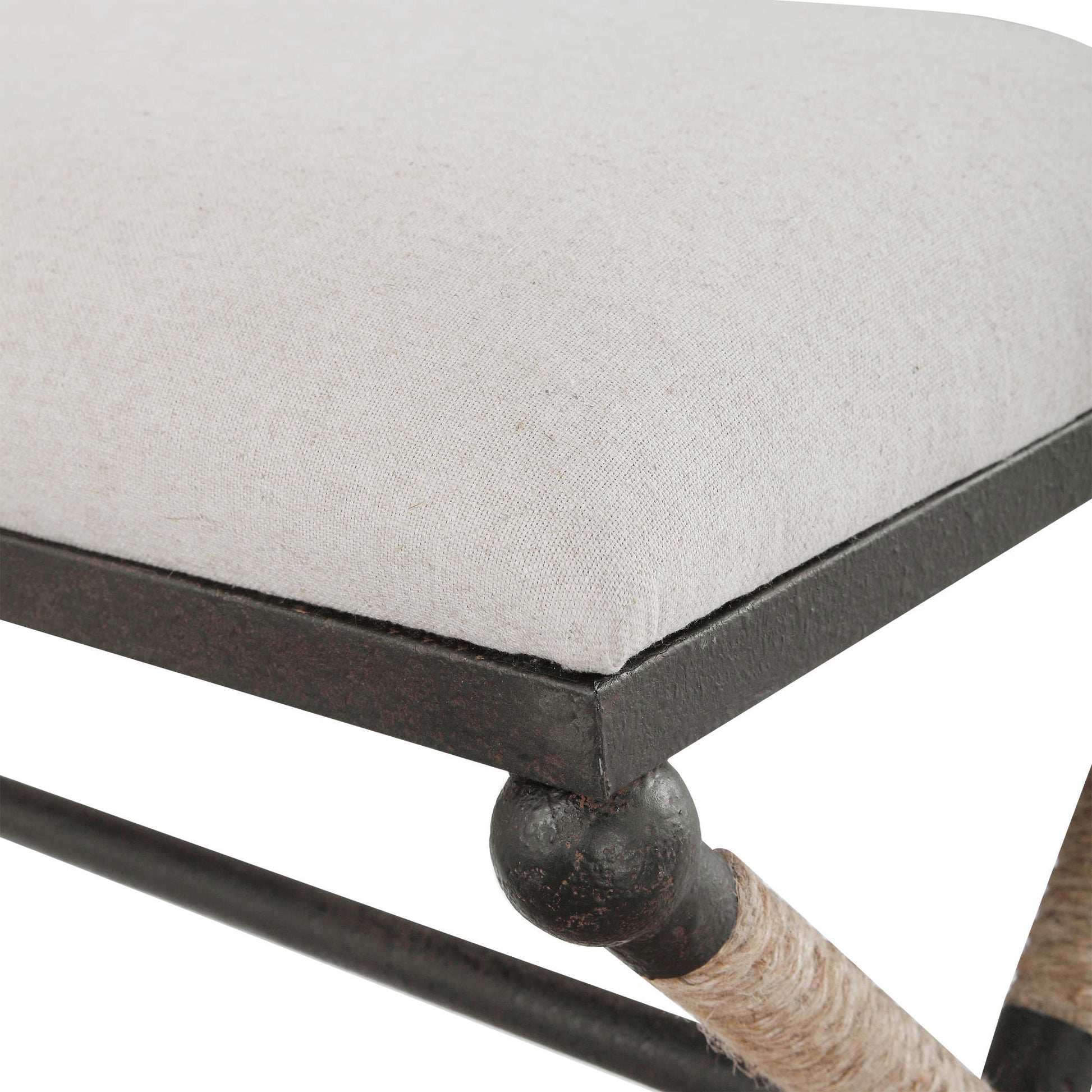Metal Frame of Bench with Rope Accents.