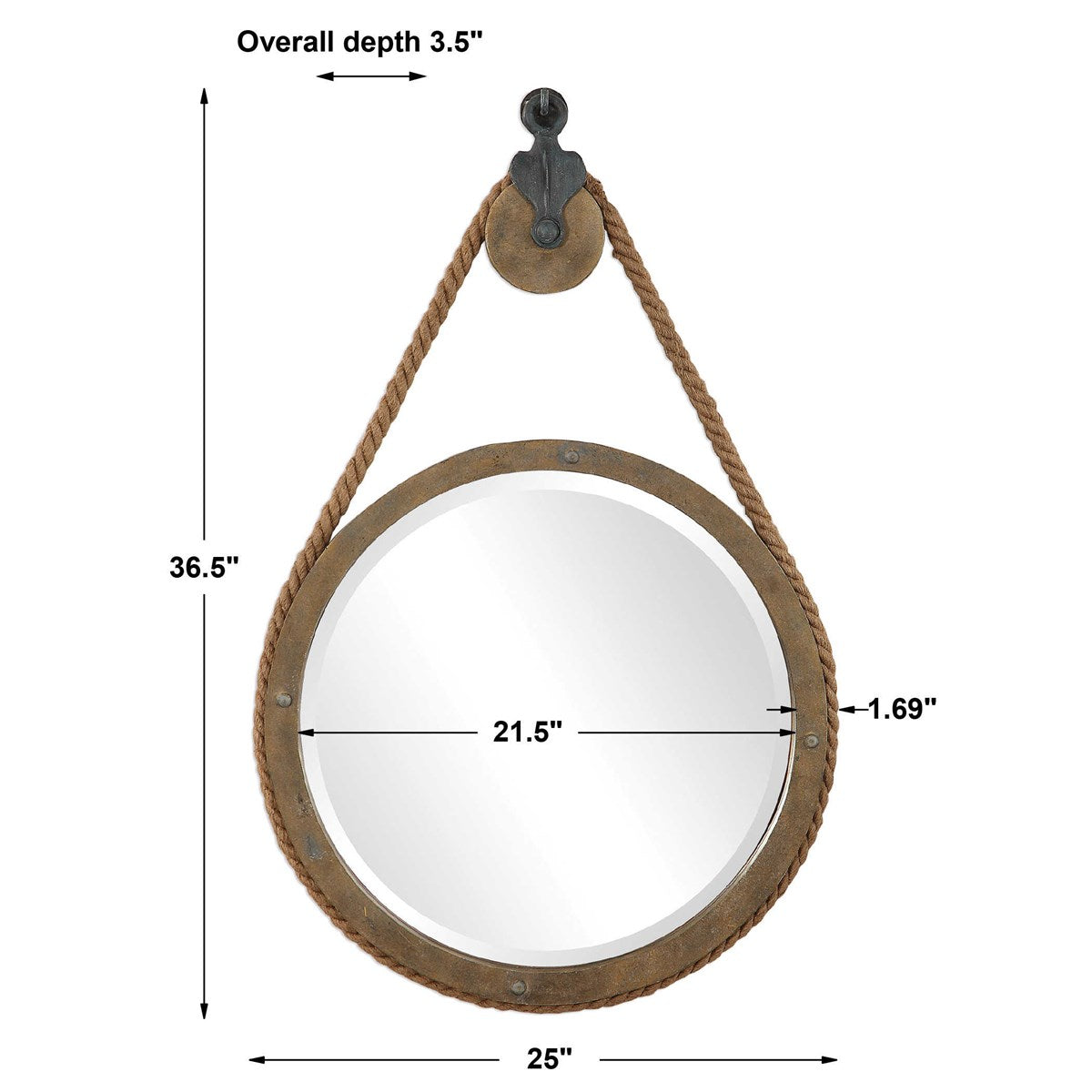 Dimensions of Nautical Rope Mirror.