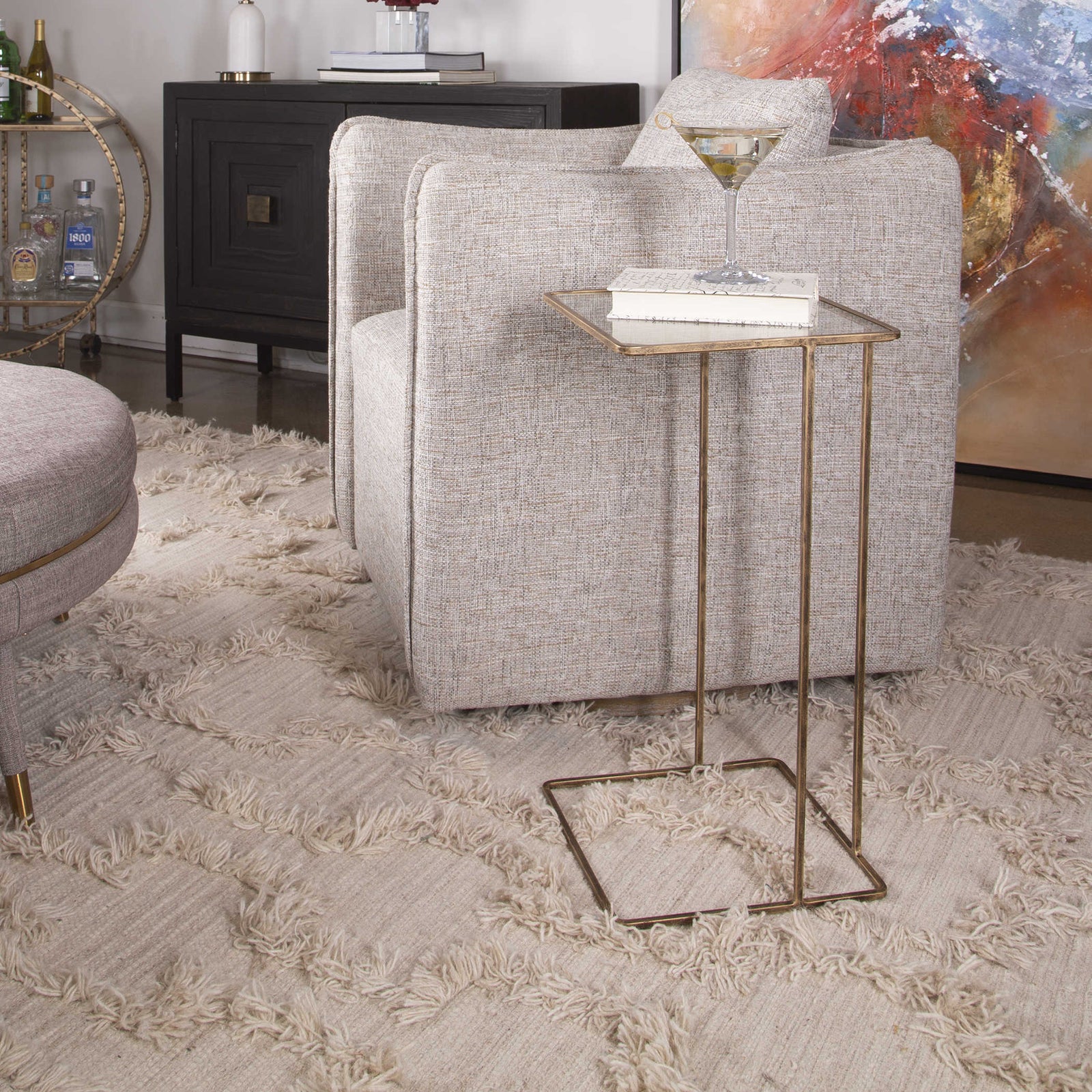 Glass and gold side table.