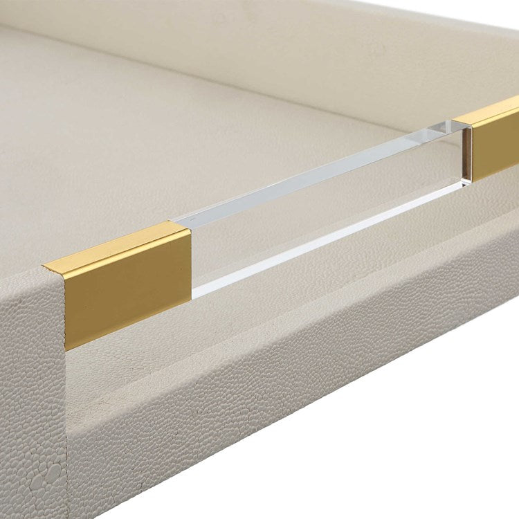 Gold handle with acrylic and shagreen tray.