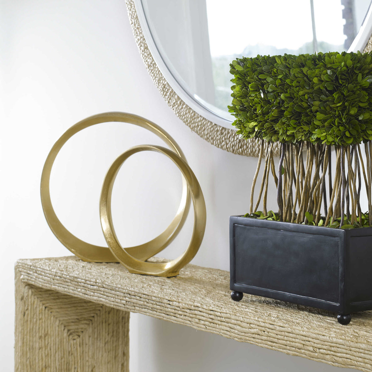 Small Gold Decorum Gold Sculpture Decor | Set of 2 | Circular, Organic Objects
