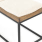 Boucle materials and wood and iron frame.