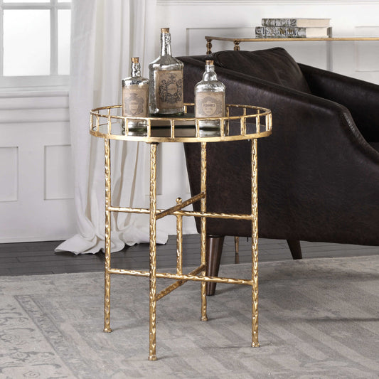 Mirrored Accent Table with Gold Frame