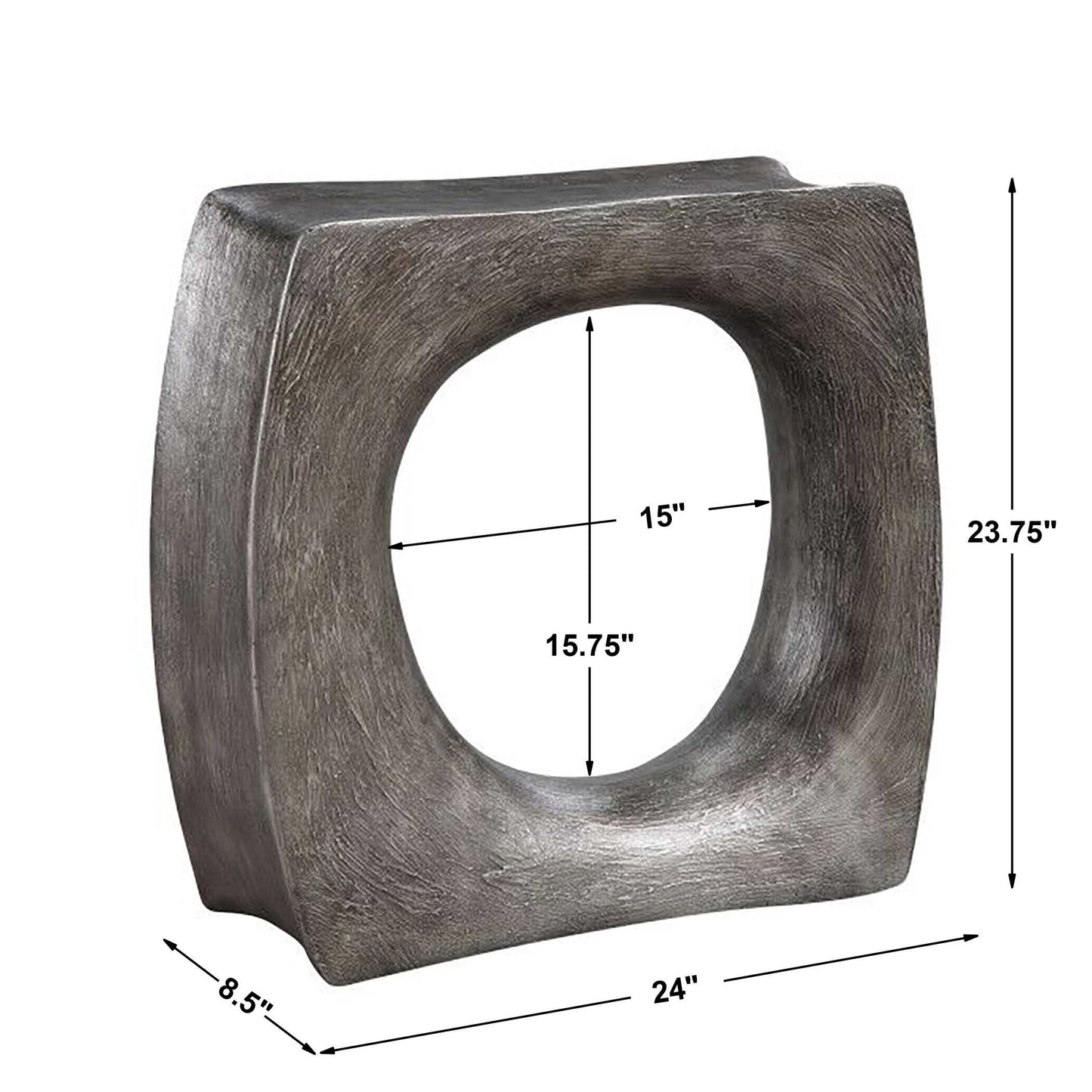 Specifications for gray accent table.