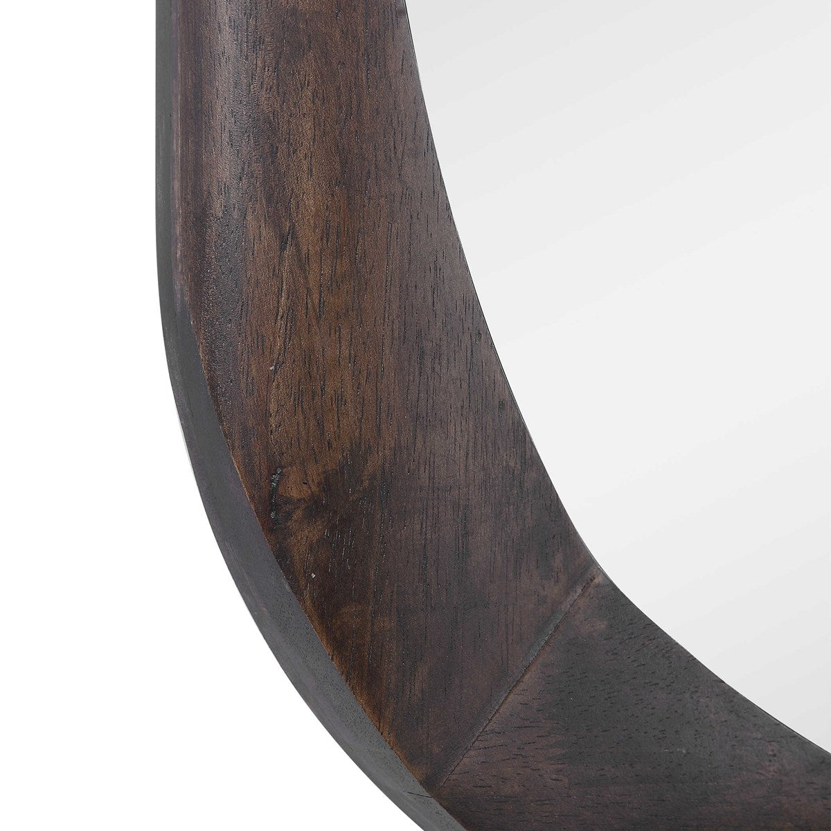 Walnut frame of rounded corner mirror.